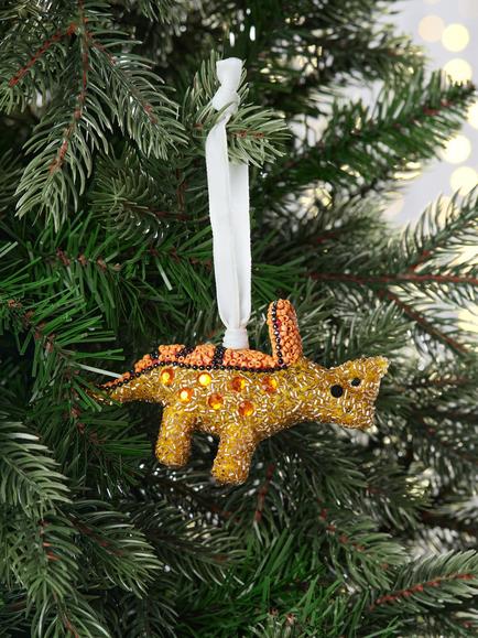 John Lewis The Enthusiast Beaded Triceratops Tree Decoration, Gold - view 2, Multi