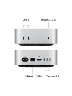 2024 Apple Mac mini Desktop Computer, M4 Processor, 16GB RAM, 1TB, Silver - view 2, Silver