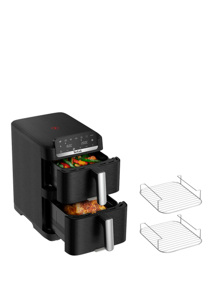 Tefal Ingenio EY7568 Detachable Handle 10L Stacked Air Fryer, Black, Black