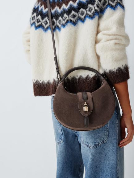 Mulberry Eliza Crescent Grab Bag, Chocolate Suede - view 2, Chocolate Suede