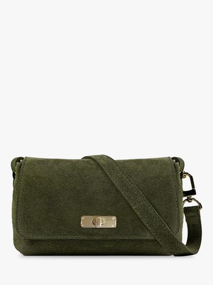 Apatchy London Maisie Mini Olive Suede Bag, Olive Green, Olive Green