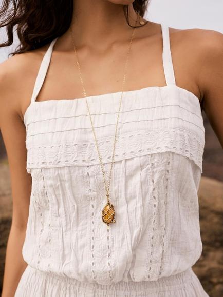 Mint Velvet Embellished Pendant Necklace, Gold - view 2, Gold