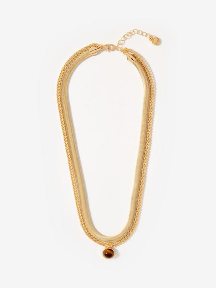 Mint Velvet Layered Stone Necklace, Gold, Gold