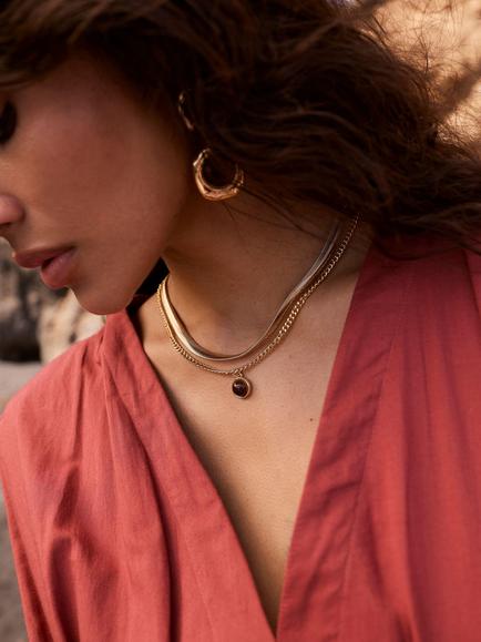 Mint Velvet Layered Stone Necklace, Gold - view 2, Gold