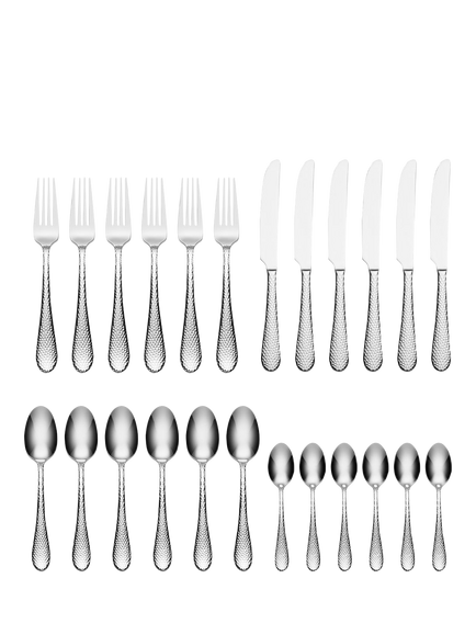 Oneida Tibet Hammered Stainless Steel Cutlery Set, 24 Piece/4 Place Settings - view 2, Silver