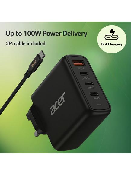 Acer GaN USB-C USB-A 4-Port 100W PD Charger, Black - view 2, Black
