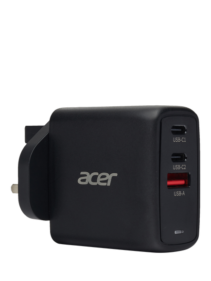 Acer GaN USB-C USB-A 3-Port 67W PD Charger, Black, Black