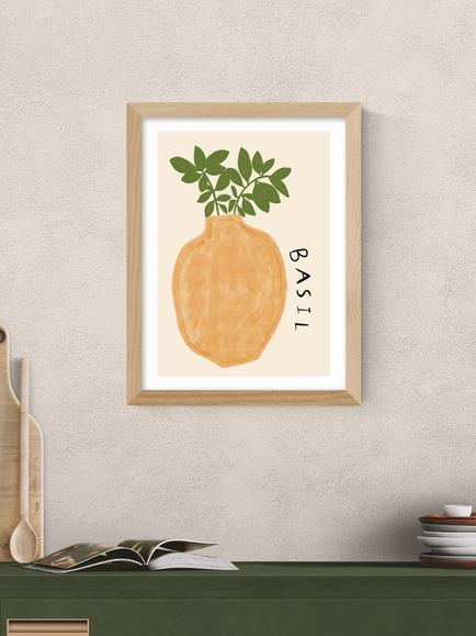 EAST END PRINTS Amber May Art 'Basil Plant' Framed Print, 43.4 x 33.4cm, Natural - view 2, Natural
