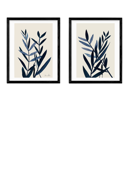 EAST END PRINTS Dan Hobday 'Blue Plant' Framed Print, Set of 2, 53.4 x 43.4cm, Black, Black