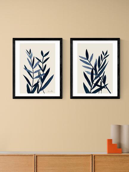 EAST END PRINTS Dan Hobday 'Blue Plant' Framed Print, Set of 2, 53.4 x 43.4cm, Black - view 2, Black