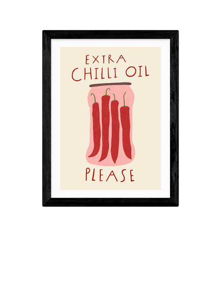 EAST END PRINTS Amber May Art 'Extra Chilli Oil' Framed Print, 43.4 x 33.4cm, Black, Black