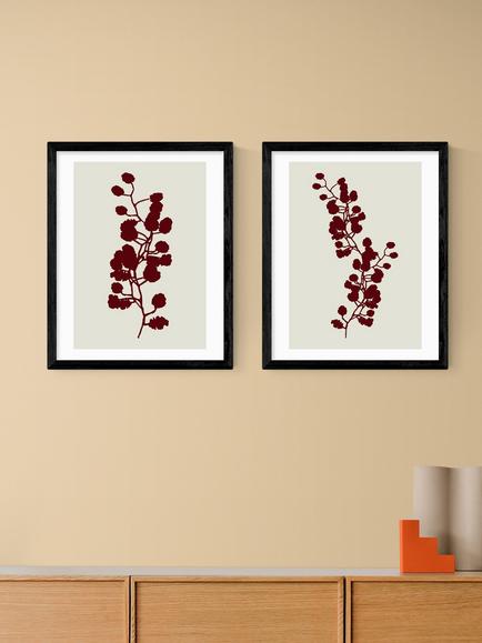 EAST END PRINTS Cartissi 'Floral Silhouette' Framed Print, Set of 2, 53.4 x 43.4cm, Natural - view 2, Black