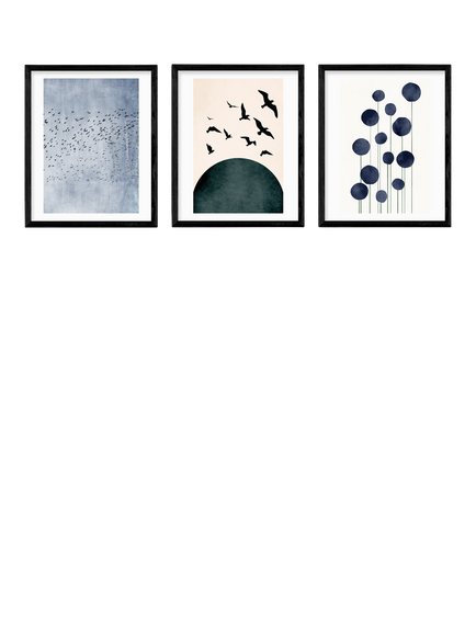 EAST END PRINTS Kubistika 'Gentle Escape' Framed Print, Set of 3, 53.4 x 43.4cm, Black, Black