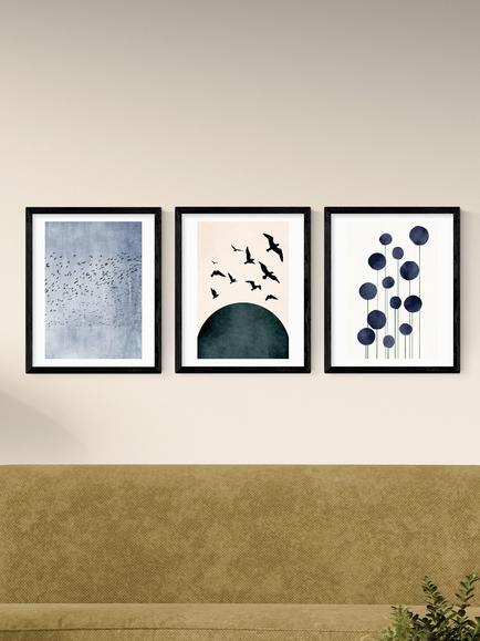 EAST END PRINTS Kubistika 'Gentle Escape' Framed Print, Set of 3, 53.4 x 43.4cm, Black - view 2, Black