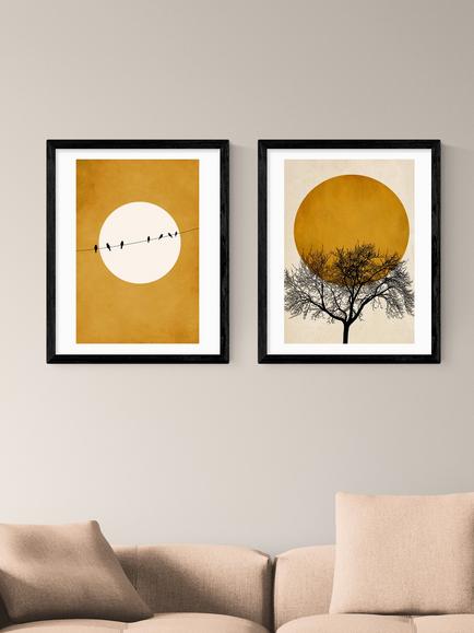 EAST END PRINTS Kubistika 'Golden Sky' Framed Print, Set of 2, 53.4 x 43.4cm, Black - view 2, Black