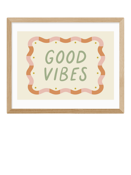 EAST END PRINTS Kid of the Village 'Good Vibes' Framed Print, 43.4 x 53.4cm, Natural, Natural