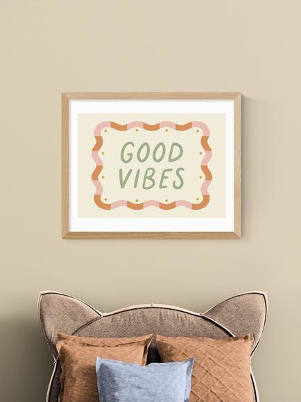 EAST END PRINTS Kid of the Village 'Good Vibes' Framed Print, 43.4 x 53.4cm, Natural - view 2, Natural