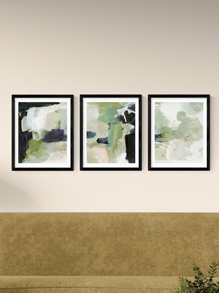 EAST END PRINTS Dan Hobday 'Green Abstract' Framed Print, Set of 3, 53.4 x 43.4cm, Black - view 2, Black