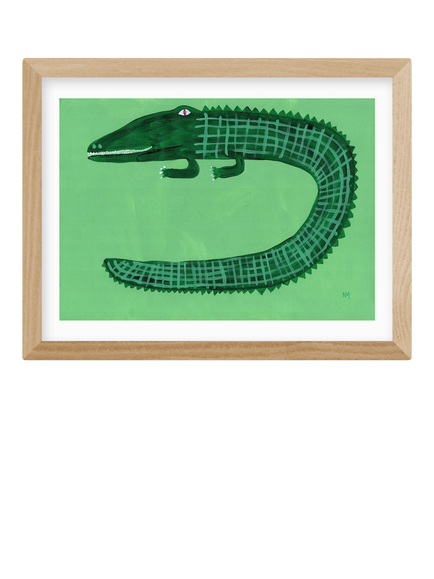 EAST END PRINTS Nancy McKie 'Green Crocodile' Framed Print, 33.4 x 43.4cm, Natural, Natural