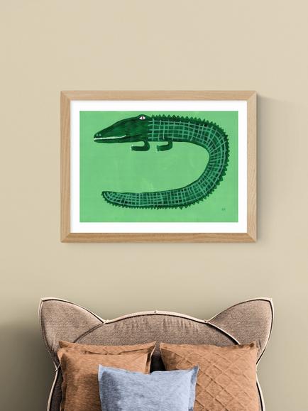 EAST END PRINTS Nancy McKie 'Green Crocodile' Framed Print, 33.4 x 43.4cm, Natural - view 2, Natural