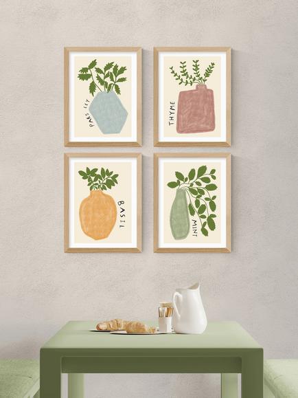 EAST END PRINTS Amber May Art 'Herb Plants' Framed Print, Set of 4, 43.4 x 33.4cm, Natural - view 2, Natural