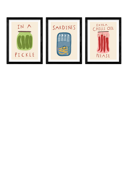 EAST END PRINTS Amber May Art 'Kitchen Pantry' Framed Print, Set of 3, 43.4 x 33.4cm, Black, Black