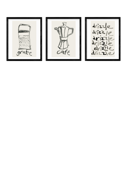 EAST END PRINTS Cartissi 'Kitchen Study' Framed Print, Set of 3, 53.4 x 43.4cm, Black, Black