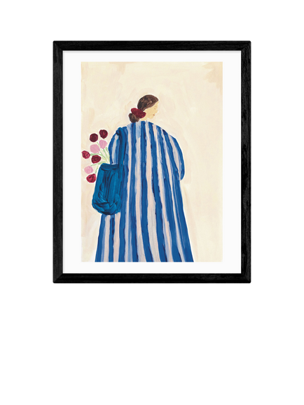 EAST END PRINTS She Snacks and Paints 'Lady With Flowers' Framed Print, 53.4 x 43.4cm, Black, Black