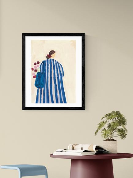 EAST END PRINTS She Snacks and Paints 'Lady With Flowers' Framed Print, 53.4 x 43.4cm, Black - view 2, Black