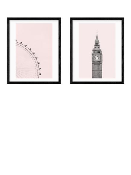 EAST END PRINTS Sisi and Seb 'London' Framed Print, Set of 2, 53.4 x 43.4cm, Black, Black