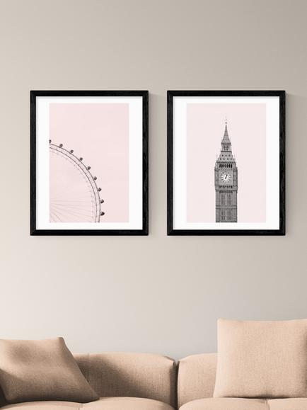 EAST END PRINTS Sisi and Seb 'London' Framed Print, Set of 2, 53.4 x 43.4cm, Black - view 2, Black
