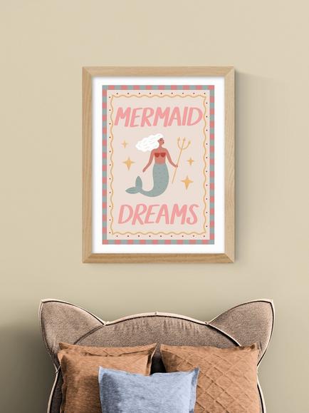 EAST END PRINTS Kid of the Village 'Mermaid Dreams' Framed Print, 43.4 x 53.4cm, Natural - view 2, Natural