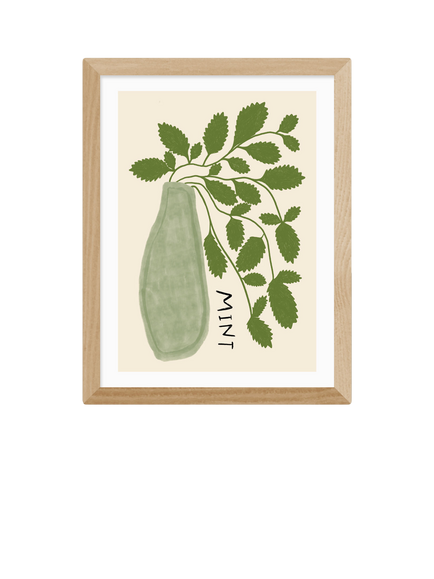 EAST END PRINTS Amber May Art 'Mint Plant' Framed Print, 43.4 x 33.4cm, Natural, Natural