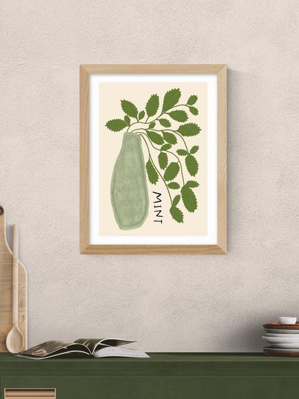 EAST END PRINTS Amber May Art 'Mint Plant' Framed Print, 43.4 x 33.4cm, Natural - view 2, Natural