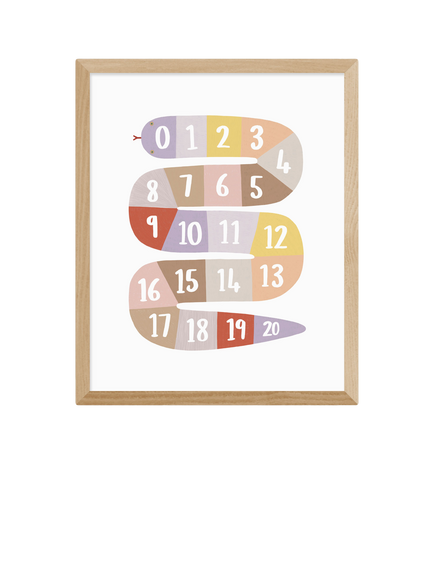 EAST END PRINTS Kid of the Village 'Number Snake' Framed Print, 53.4 x 43.4cm, Natural, Natural