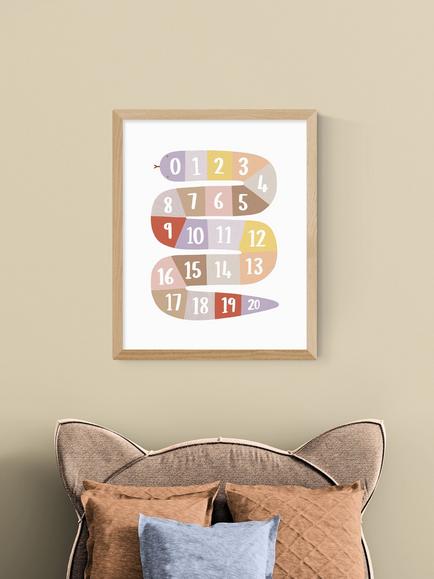 EAST END PRINTS Kid of the Village 'Number Snake' Framed Print, 53.4 x 43.4cm, Natural - view 2, Natural