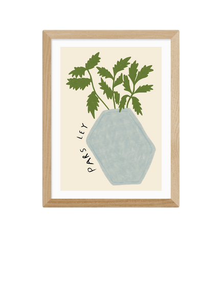 EAST END PRINTS Amber May Art 'Parsley Plant' Framed Print, 43.4 x 33.4cm, Natural, Natural