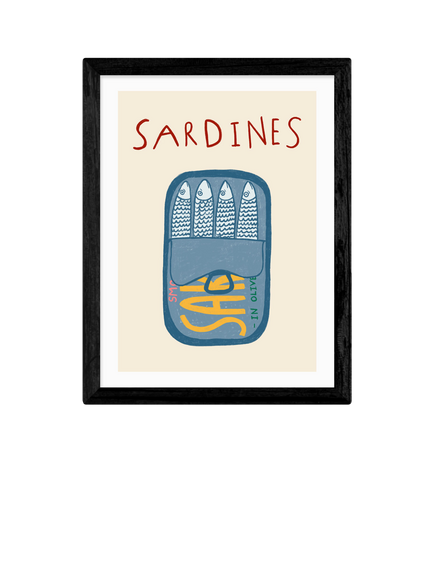 EAST END PRINTS Amber May Art 'Sardines in a Tin' Framed Print, 43.4 x 33.4cm, Black, Black