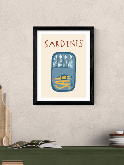 EAST END PRINTS Amber May Art 'Sardines in a Tin' Framed Print, 43.4 x 33.4cm, Black - view 2, Black