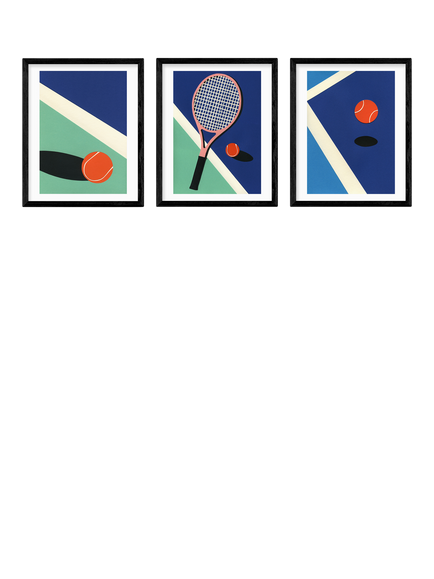 EAST END PRINTS Rosi Feist 'Tennis' Framed Print, Set of 3, 53.4 x 43.4cm, Black, Black
