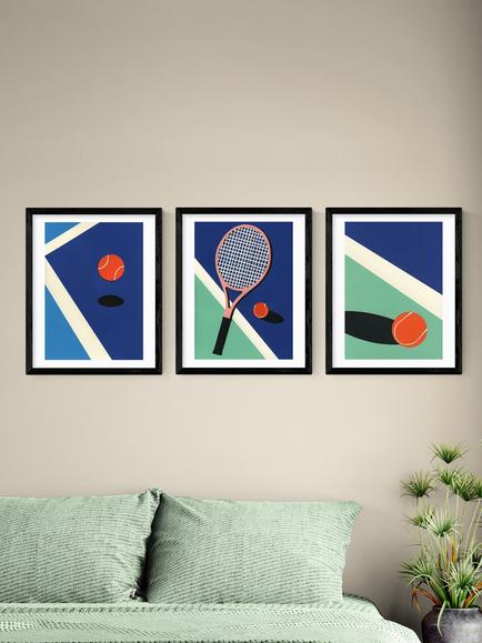 EAST END PRINTS Rosi Feist 'Tennis' Framed Print, Set of 3, 53.4 x 43.4cm, Black - view 2, Black