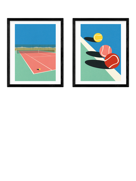 EAST END PRINTS Rosi Feist 'Tennis Balls' Framed Print, Set of 2, 53.4 x 43.4cm, Black, Black