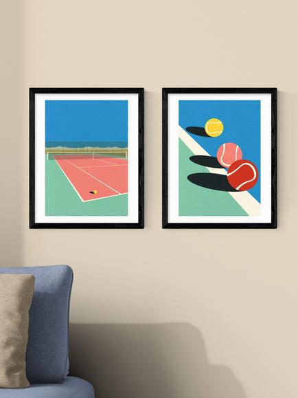 EAST END PRINTS Rosi Feist 'Tennis Balls' Framed Print, Set of 2, 53.4 x 43.4cm, Black - view 2, Black