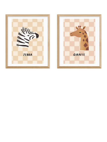 EAST END PRINTS Kid of the Village 'Zebra & Giraffe' Framed Print, Set of 2, 53.4 x 43.4cm, Natural, Natural