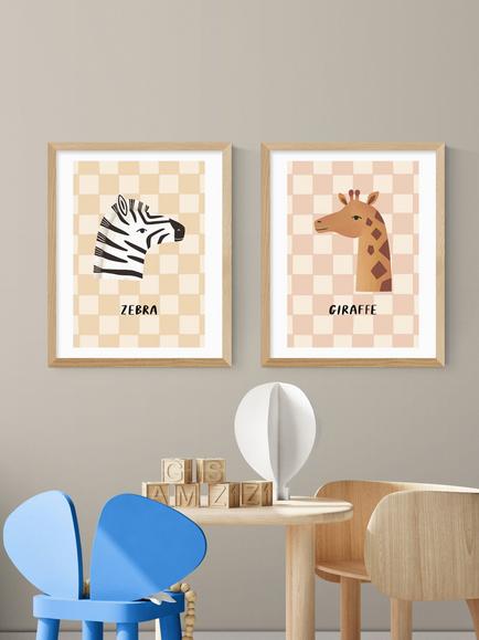 EAST END PRINTS Kid of the Village 'Zebra & Giraffe' Framed Print, Set of 2, 53.4 x 43.4cm, Natural - view 2, Natural