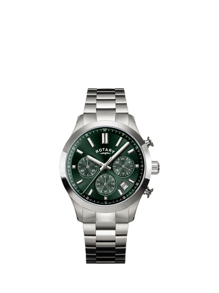 Rotary RGB10069/24 Men's Heritage Chronograph Round Bracelet Strap Watch, Silver, Silver