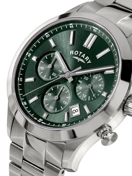 Rotary RGB10069/24 Men's Heritage Chronograph Round Bracelet Strap Watch, Silver - view 2, Silver