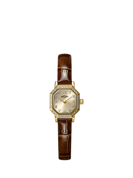 Rotary RLS10056/03 Women's Heritage Astoria Crystal Leather Strap Watch, Brown, Brown
