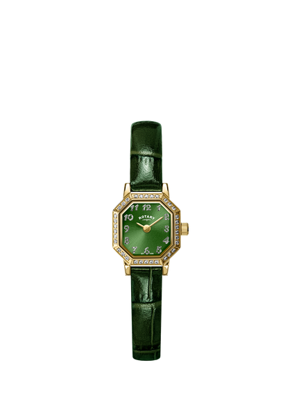 Rotary RLS10056/28 Women's Heritage Astoria Crystal Leather Strap Watch, Green, Green