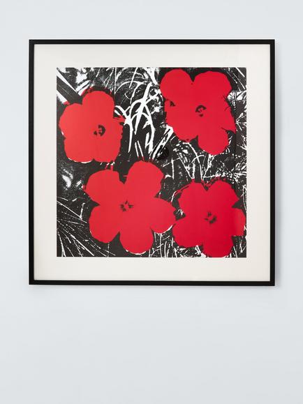 John Lewis Andy Warhol 'Flowers 1964' Framed Print & Mount, 103 x 103cm, Red, Red / Black
